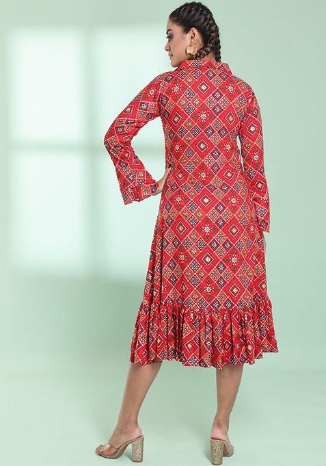 Red Printed Rayon Dress