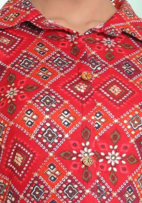 Red Printed Rayon Dress