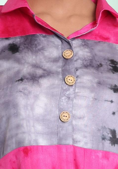 Pink Abstract Print Rayon Midi Dress