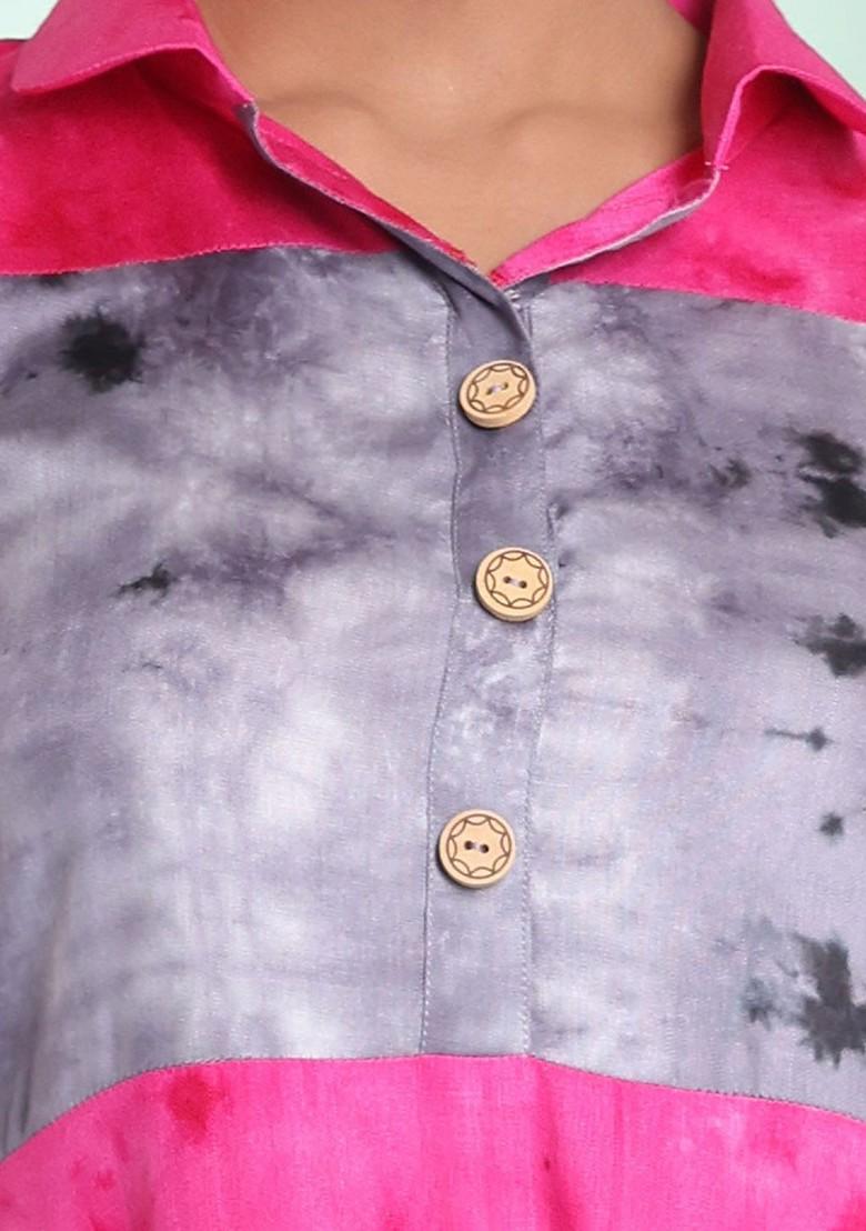 Pink Printed Rayon Midi Ethnic Dress