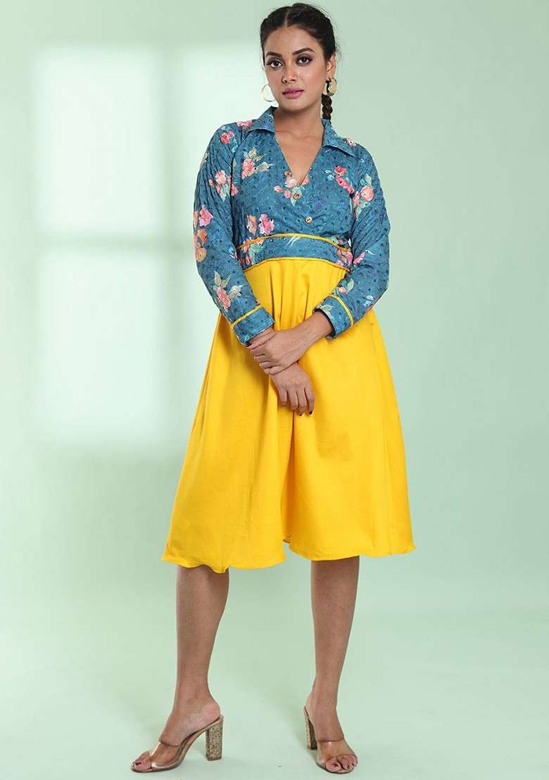 Yellow Floral Print Cotton Co Ord Set - Indya