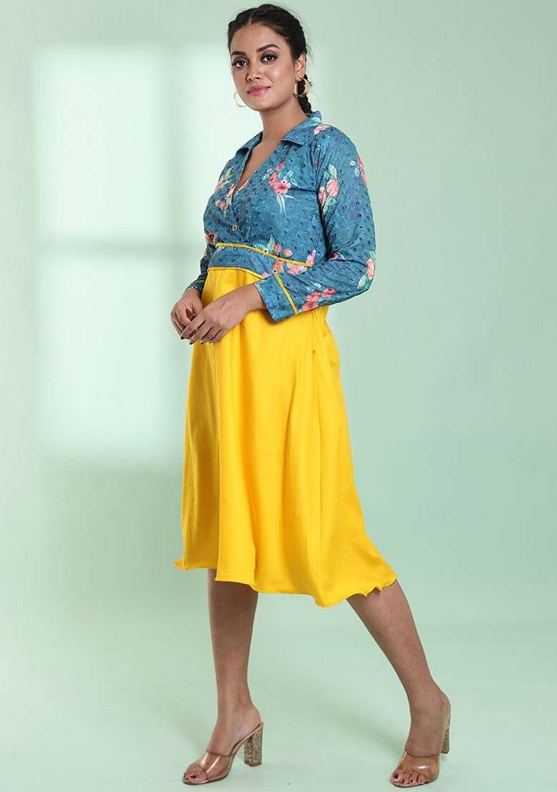 Yellow Floral Print Cotton Co Ord Set - Indya