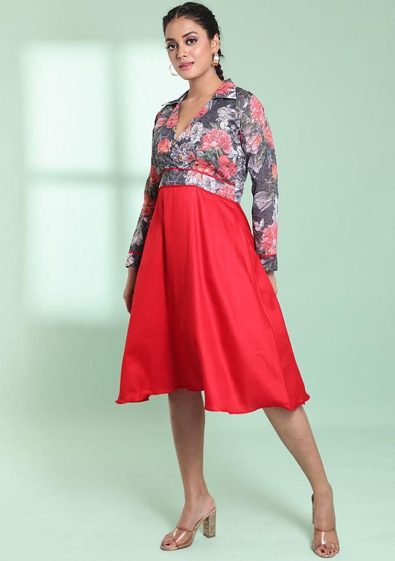 Red Floral Print Cotton Dress