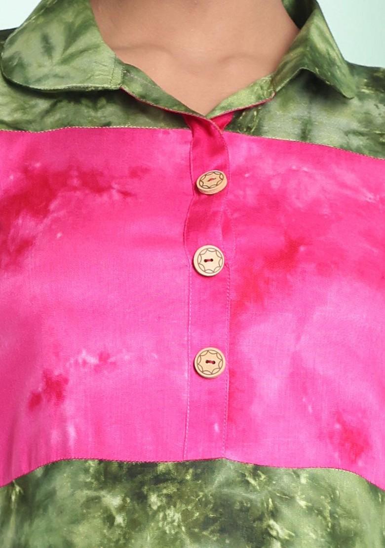 Green Ethnic Motifs Rayon Midi Ethnic Dress