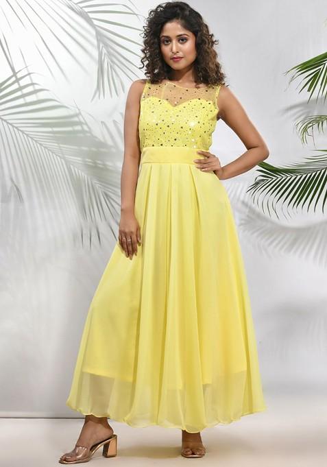 Yellow Embellished Georgette Maxi Dress