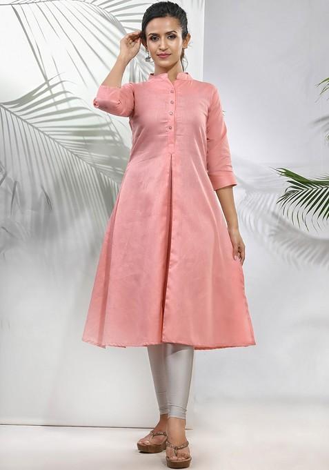 Peach Zari Cotton A- Line Kurta