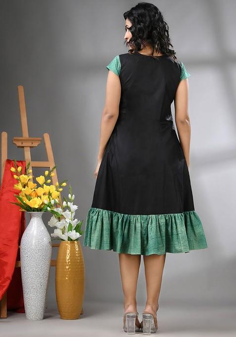 Black Ethnic Motifs Cotton Midi Ethnic Dress