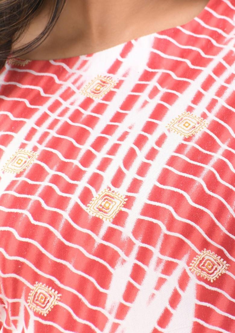 White Printed Rayon Midi Ethnic Dress