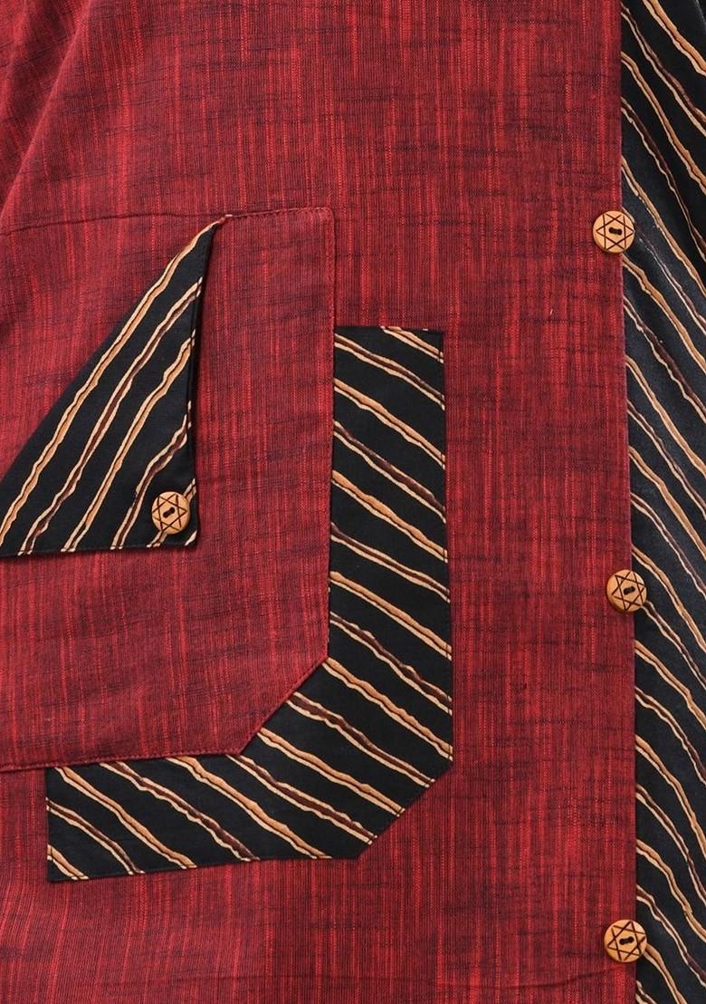 Maroon Printed Cotton Kurta - Indya