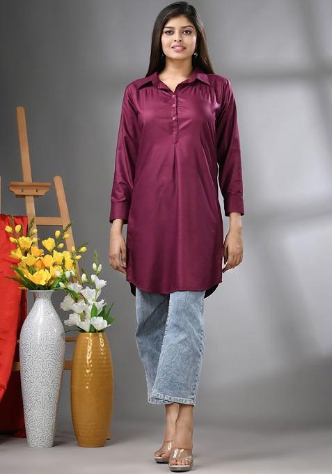 Magenta Solid Rayon Tunic