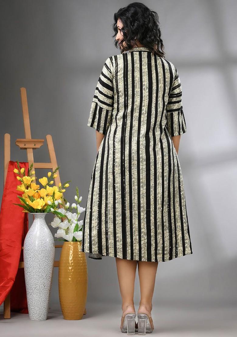 Black Ethnic Motifs Rayon Ethnic Dress