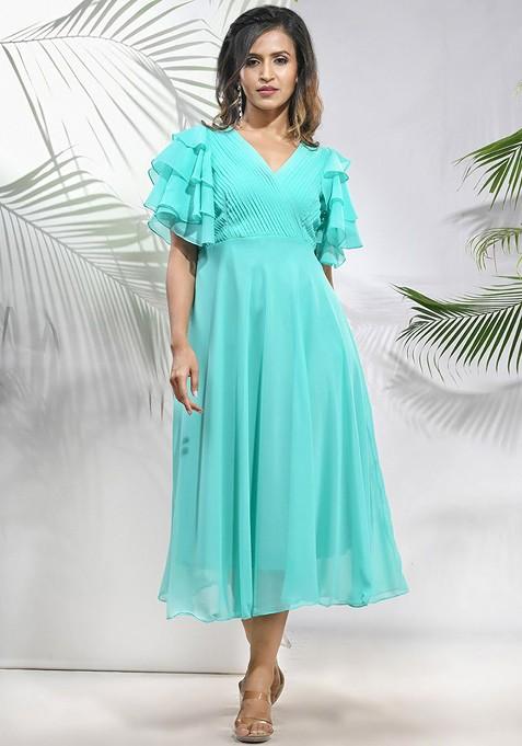 Sea Green Embellished Georgette Midi Dress