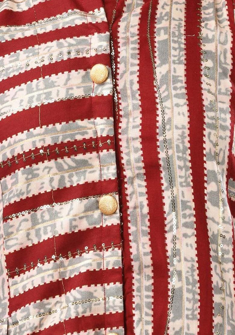 Maroon Ethnic Motifs Rayon Midi Ethnic Dress