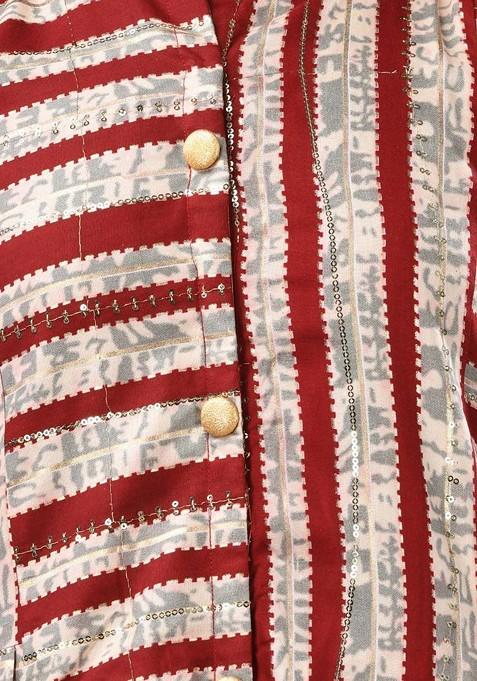 Maroon Ethnic Motifs Rayon Midi Ethnic Dress