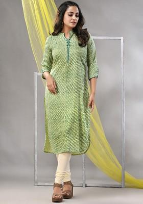 Green Printed Rayon Kurta