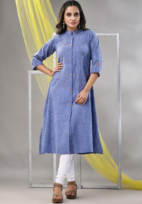 Lavender Solid Cotton A- Line Kurta