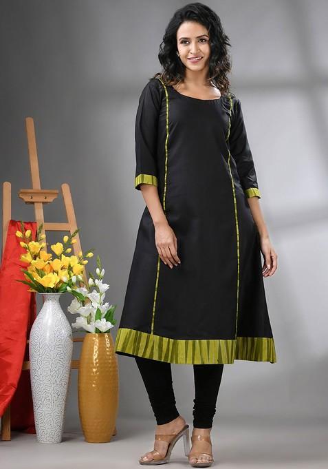 Black Solid Cotton Kurta