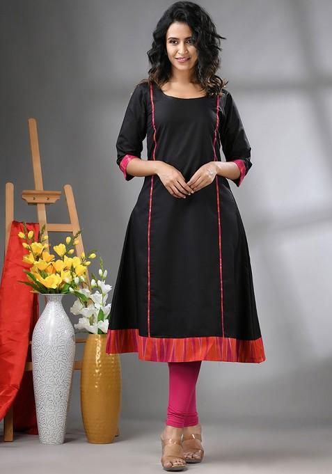 Black Solid Cotton Kurta