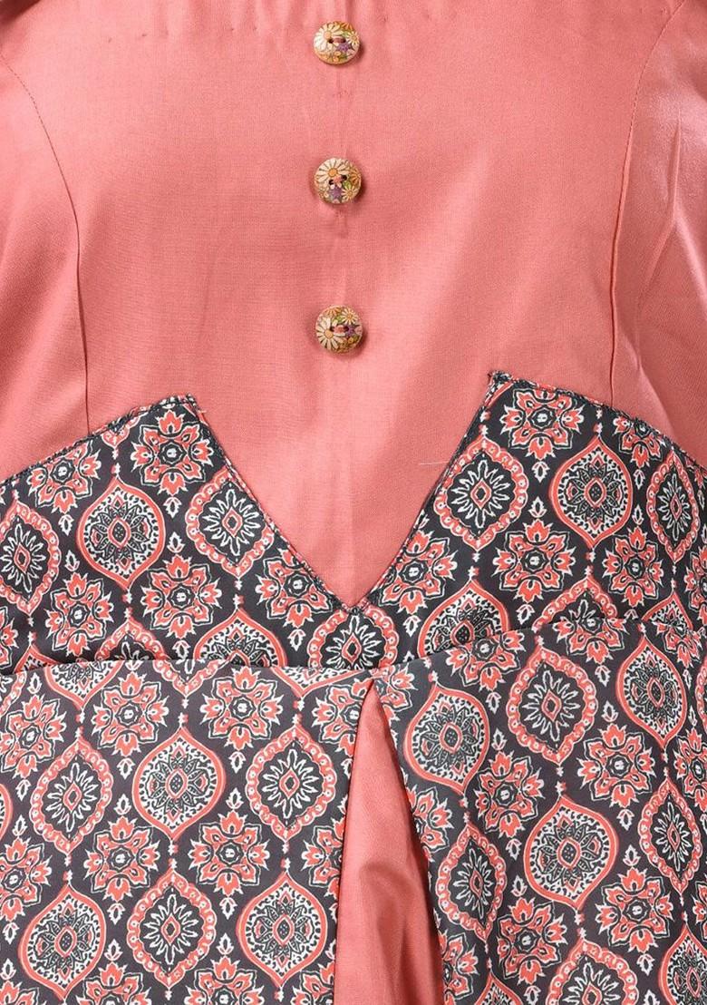 Peach Printed Georgette Maxi Ethnic Dress