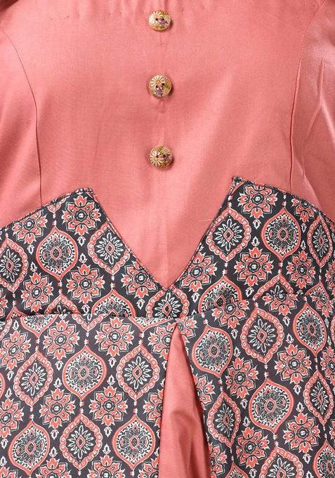 Peach Printed Georgette Maxi Ethnic Dress