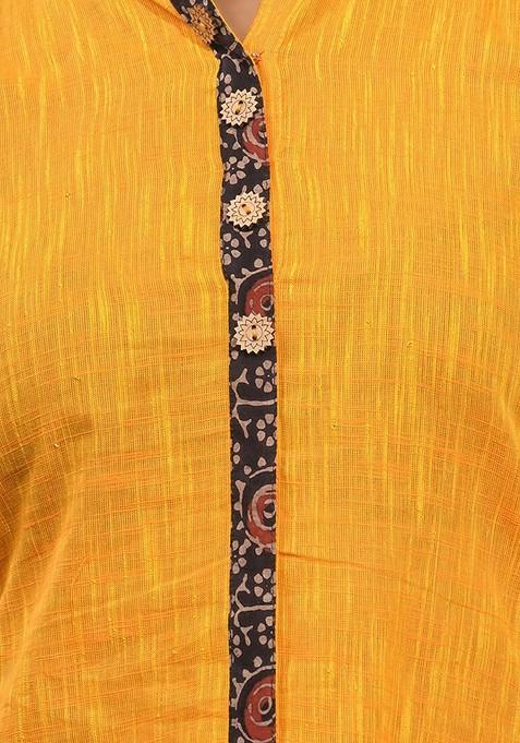Yellow Solid Cotton A- Line Kurta