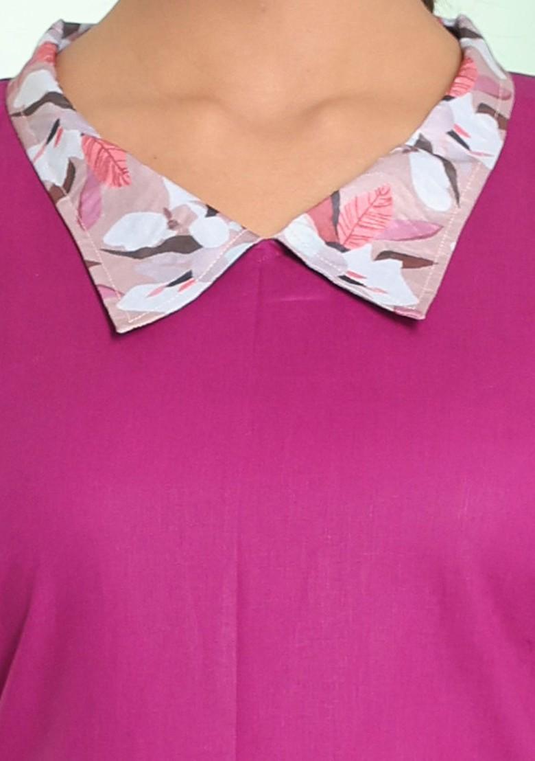 Purple Solid Cotton Midi Dress