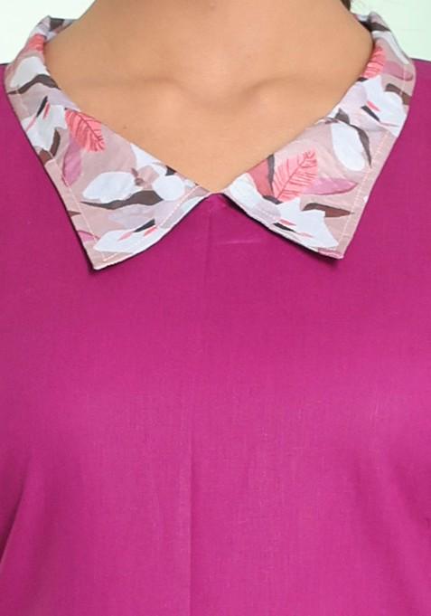 Purple Solid Cotton Midi Dress