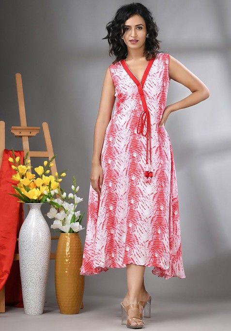 White Printed Rayon Ethnic Dress