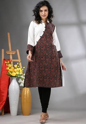 White Floral Print Cotton Kurta