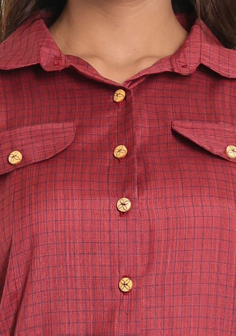 Red Printed Cotton Blend Pathani Kurta