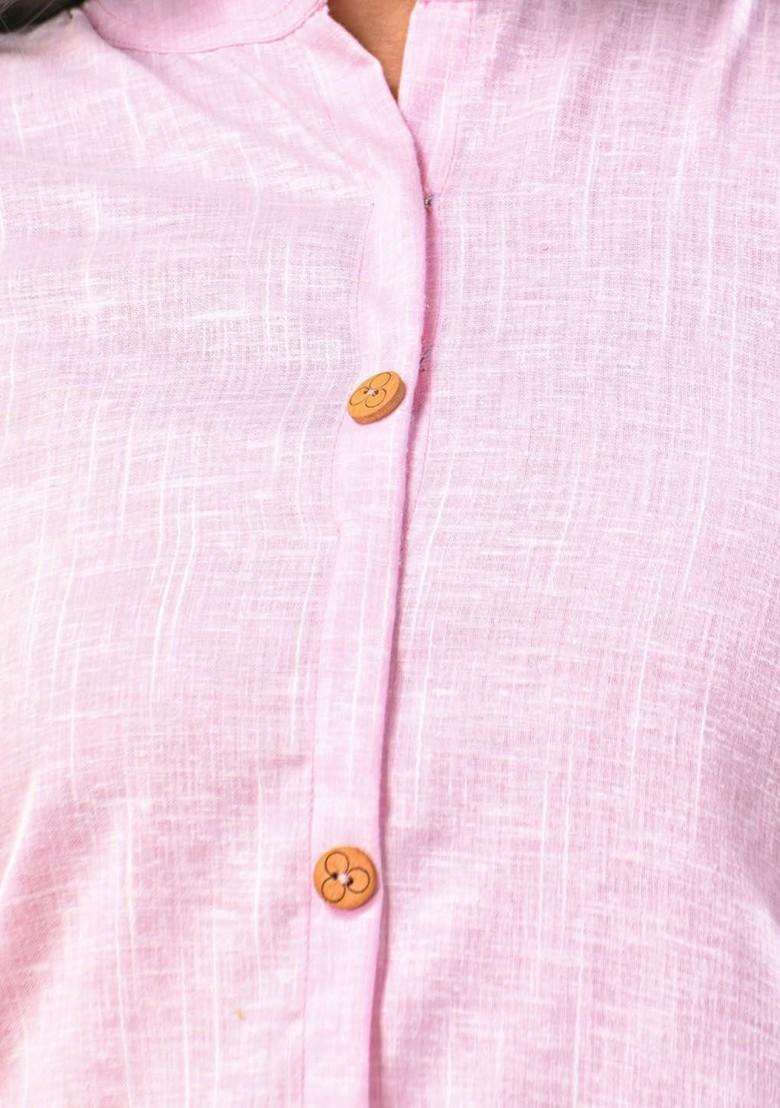 Pink Solid Cotton A- Line Kurta