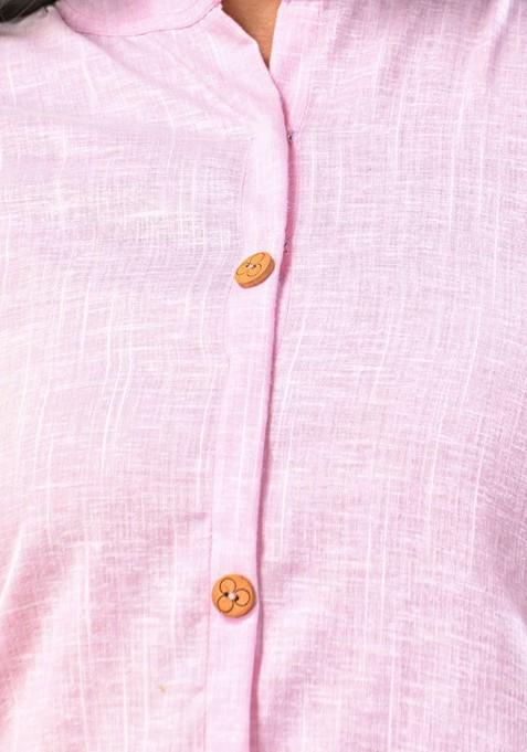 Pink Solid Cotton A- Line Kurta