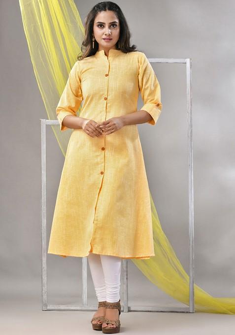 Yellow Solid Cotton Straight Kurta