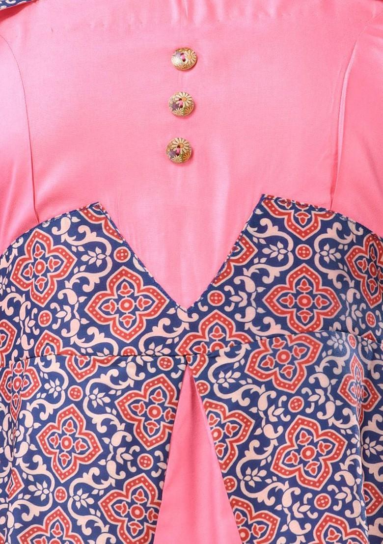Pink Printed Georgette Midi Ethnic Dress