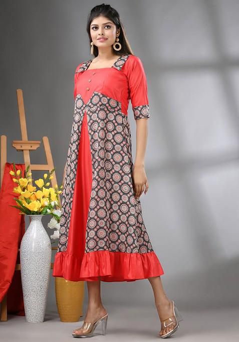 Red Printed Georgette Ethnic Dress