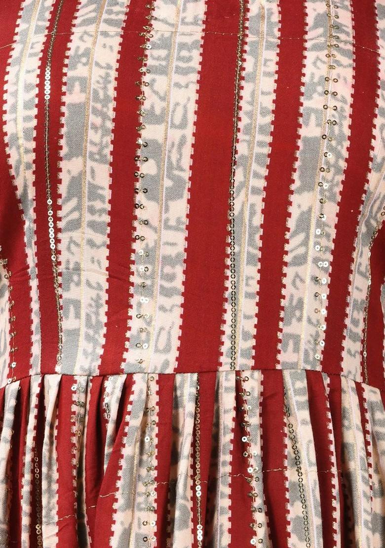 Red Printed Rayon Midi Ethnic Dress