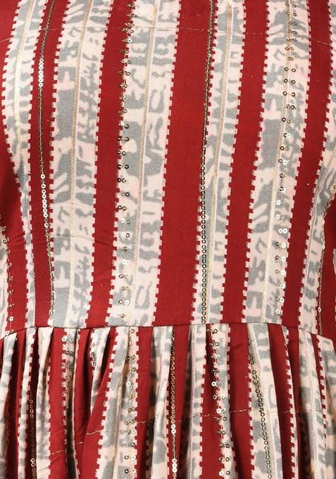 Red Printed Rayon Midi Ethnic Dress