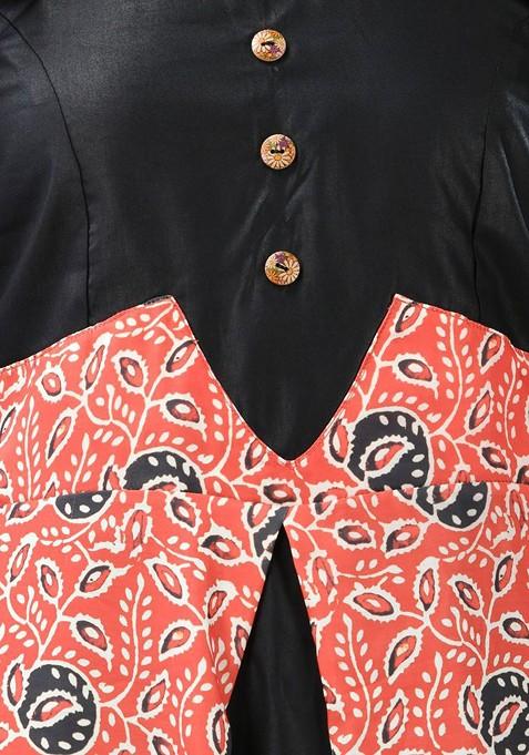 Orange Printed Georgette Maxi Ethnic Dress