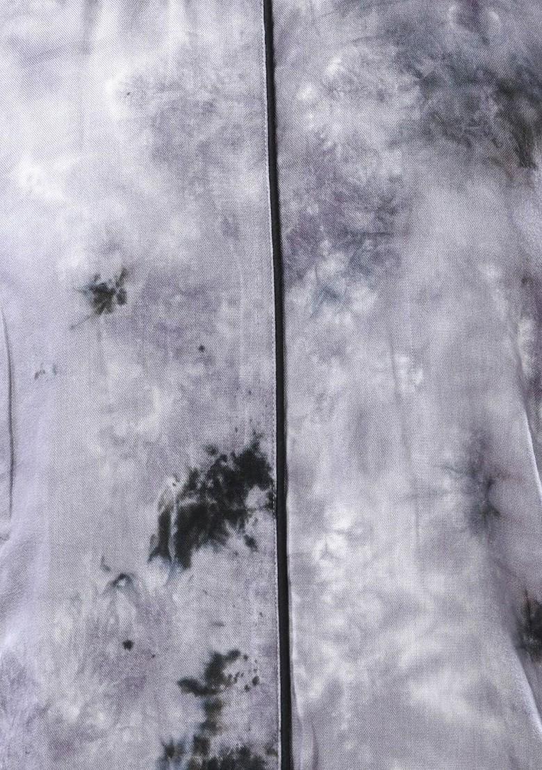 Grey Abstract Print Rayon Midi Ethnic Dress