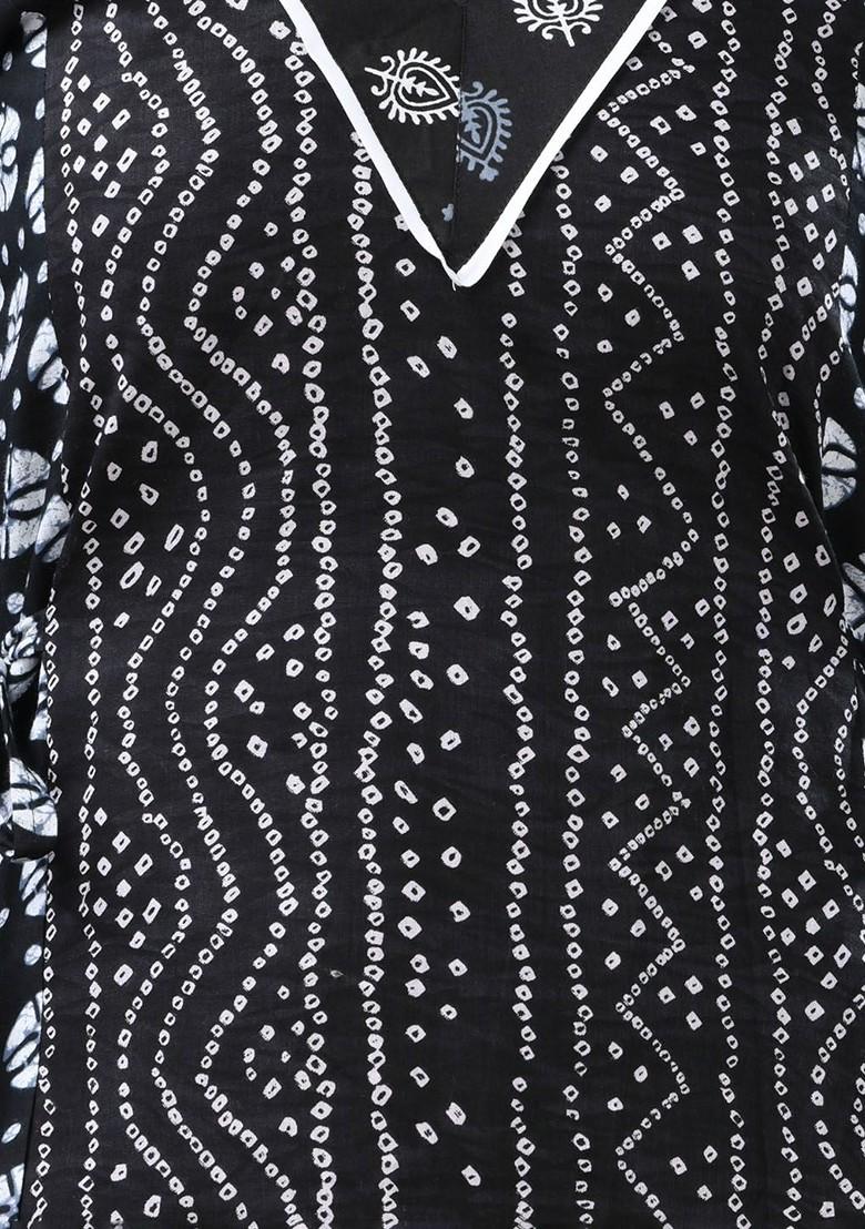 Black Printed Cotton Ethnic Dress