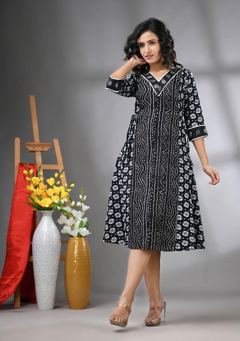 Black Printed Cotton Ethnic Dress