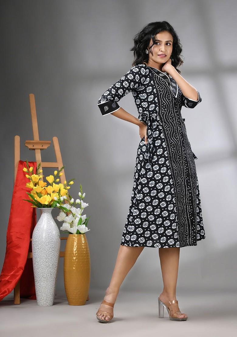 Black Printed Cotton Ethnic Dress