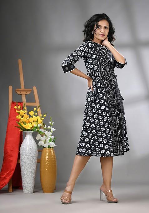 Black Printed Cotton Ethnic Dress