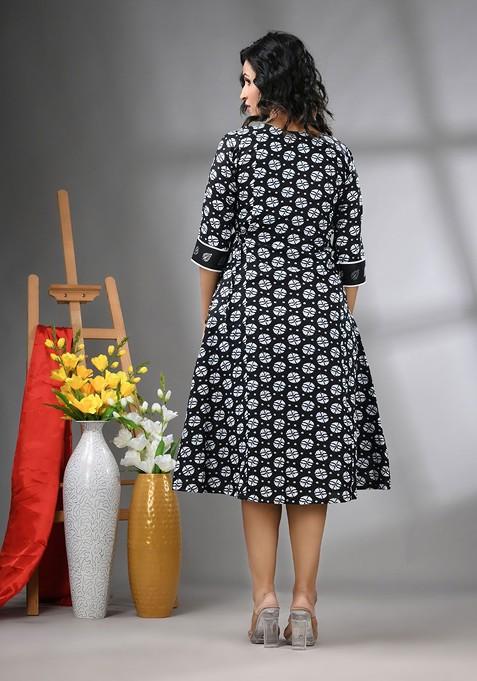 Black Printed Cotton Ethnic Dress