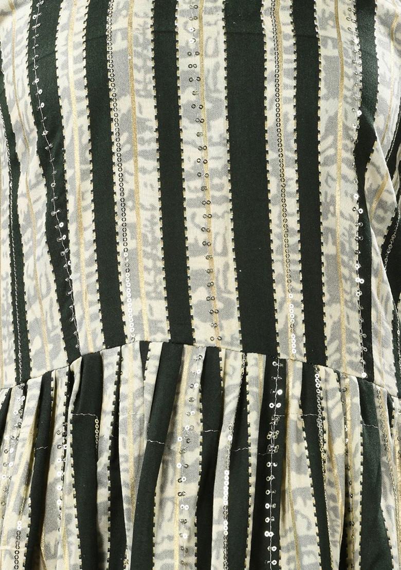 Green Ethnic Motifs Rayon Midi Ethnic Dress