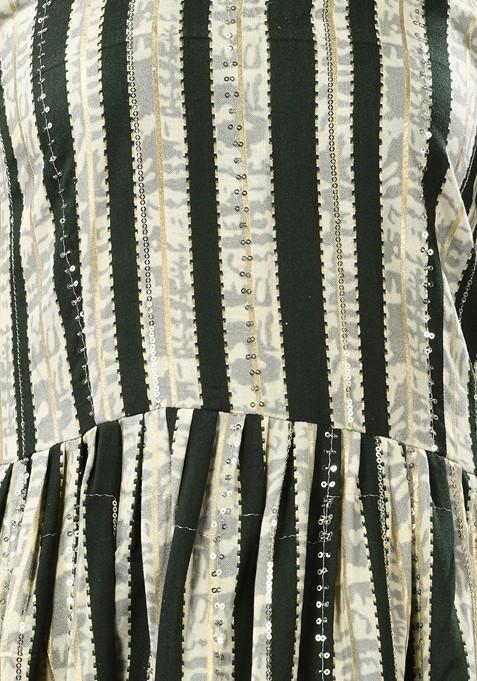 Green Ethnic Motifs Rayon Midi Ethnic Dress