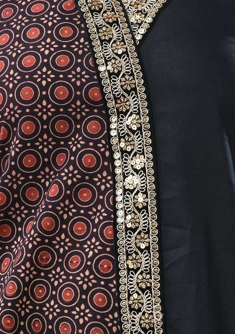 Black Printed Cotton Kurta - Indya