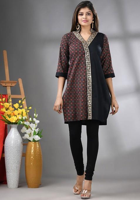 Black Printed Cotton Kurta