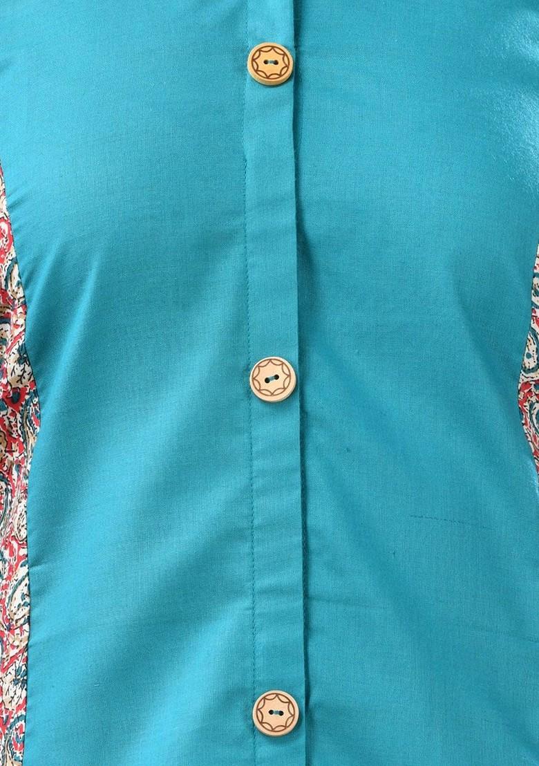 Sea Green Geometric Print Cotton Kurta