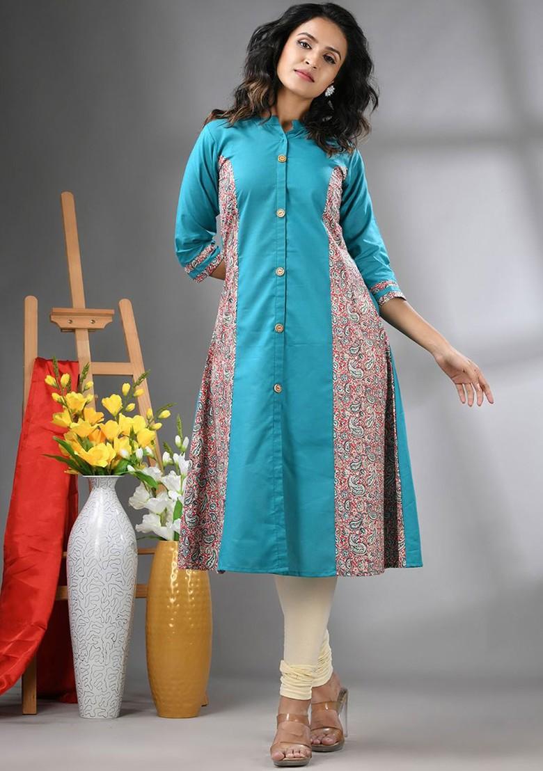 Sea Green Geometric Print Cotton Kurta